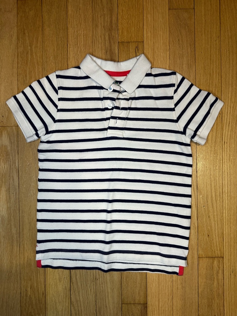 Mini Boden 5-6Y Cream and Navy Striped Polo